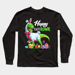T Rex Dinosaur Easter Bunny Egg Kids Long Sleeve T-Shirt